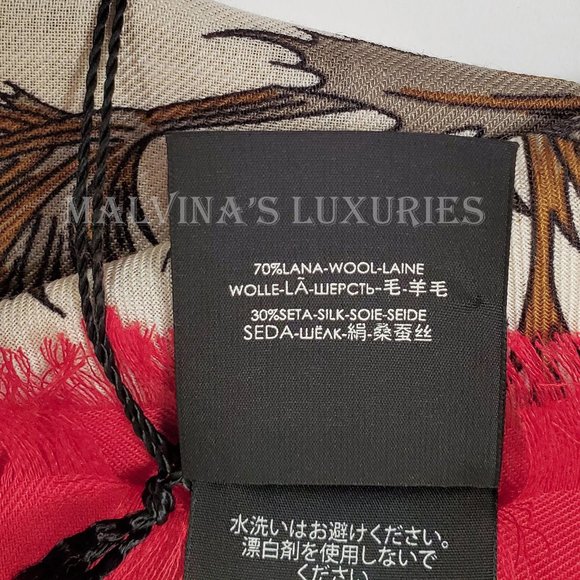 GUCCI SCARF MISS FLORA PRINT SHAWL WOOL SILK PINK BORDER SQUARE sz 55" - Picture 13 of 13